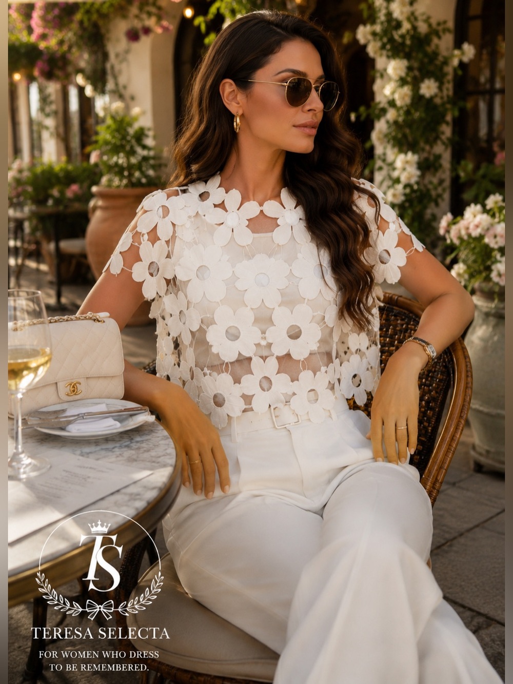 SAACHI White Floral Cutout Vest Top Flower Crochet Overlay Lightweight
